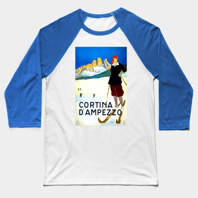 Vintage Travel - Cortina D'ampezzo Baseball T-Shirt by Culturio